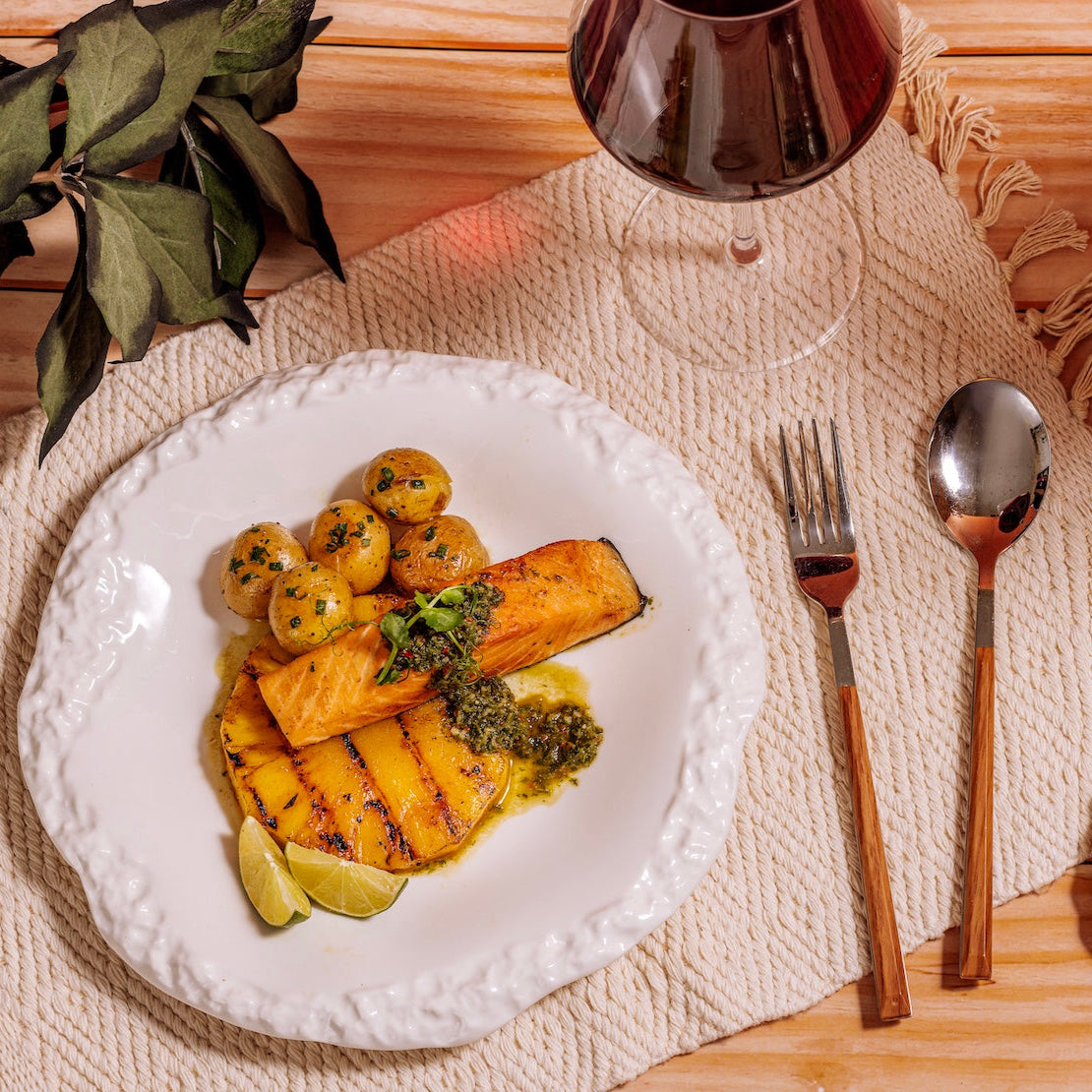 Zesty Herb Salmon with Roasted Potatoes & Grilled Pineapple
