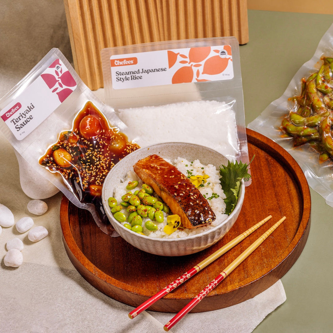 Salmon Teriyaki Bowl with Japanese Rice & Edamame