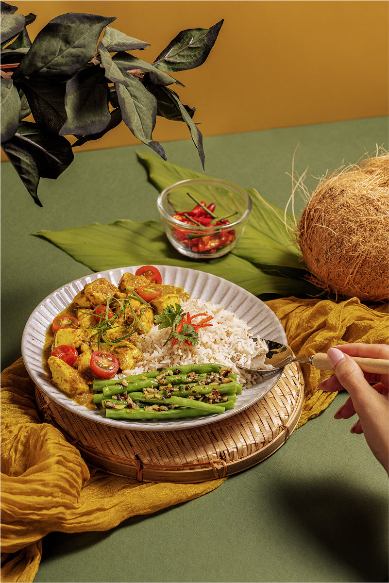 Golden Coconut Chicken Bowl with Basmati & Greens
