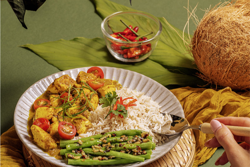 Golden Coconut Chicken Bowl with Basmati & Greens