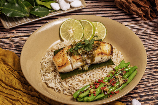 Seabass in Green Sambal with Fragrant Basmati & Beans