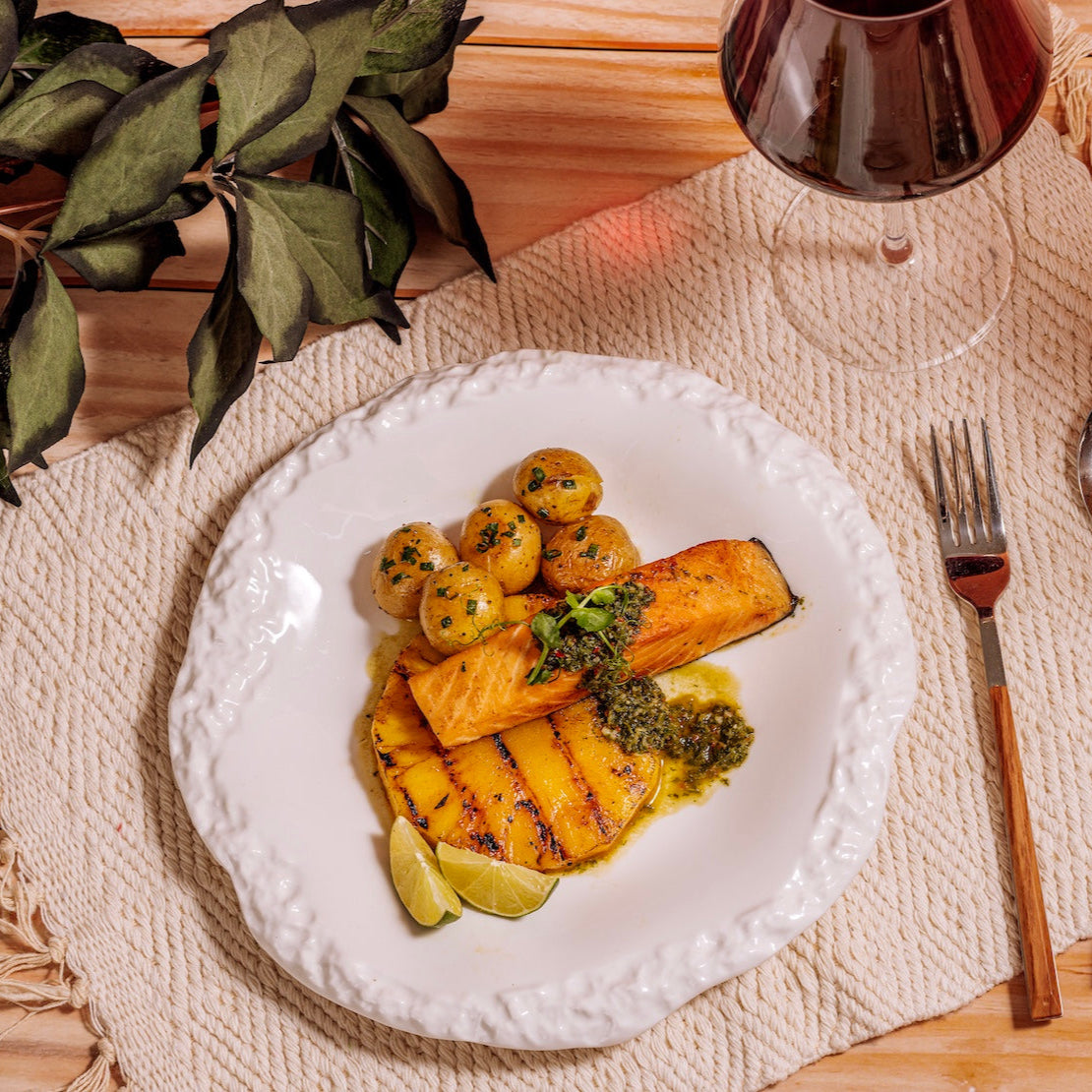 Zesty Herb Salmon with Roasted Potatoes & Grilled Pineapple