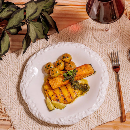Zesty Herb Salmon with Roasted Potatoes & Grilled Pineapple