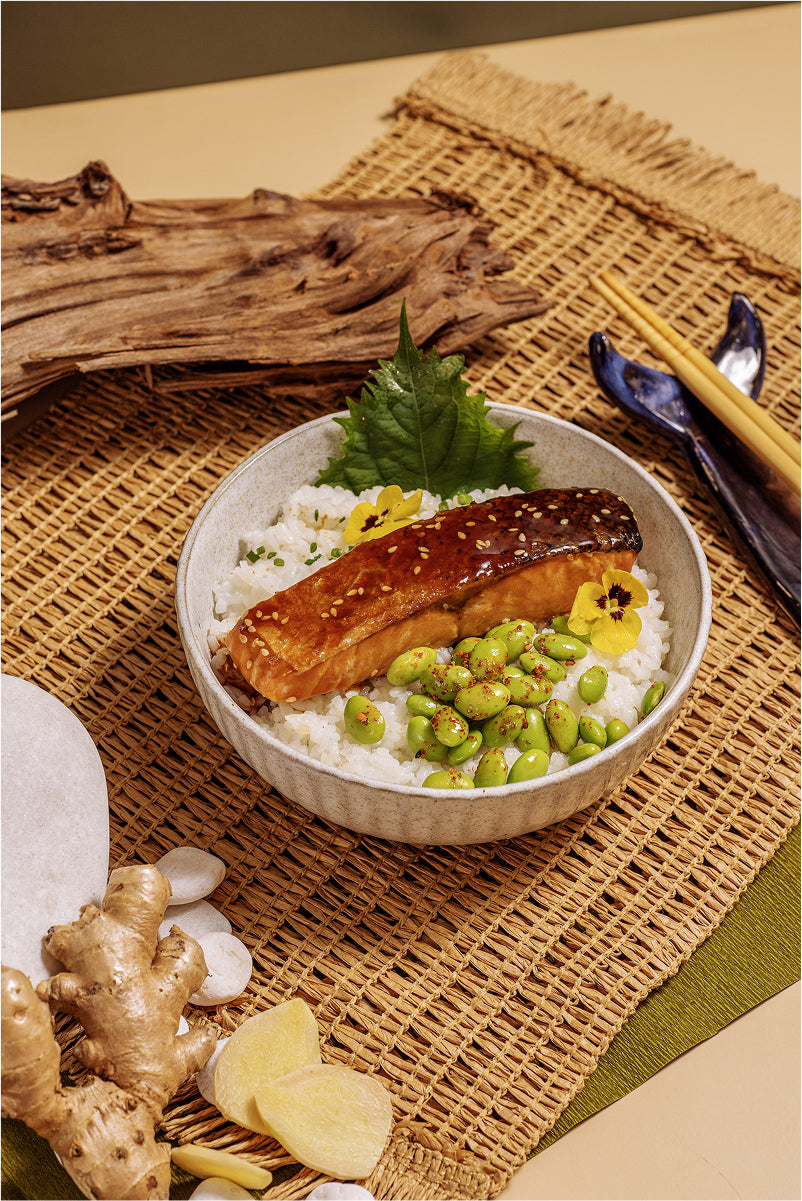 Salmon Teriyaki Bowl with Japanese Rice & Edamame